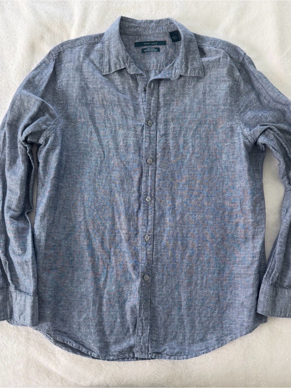 Perry Ellis Long-Sleeve Button-Down Shirt in Blue Heather